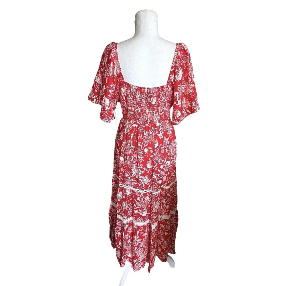 NWT Adelyn Rae Red Floral Tiered Maxi Dress Sz L Tropical Resort Vacation Boho - Picture 9 of 13